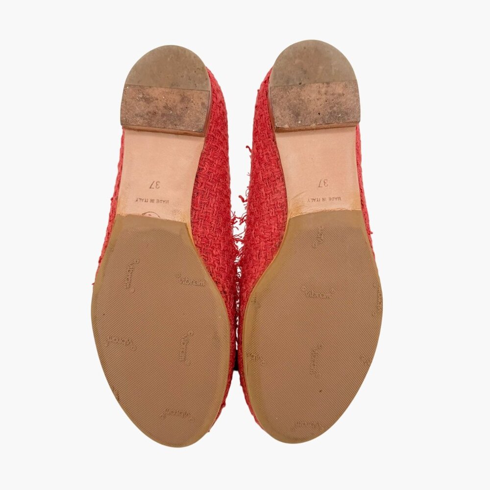 CHANEL Red Tweed Flats with Black Bow - Picture 12 of 15